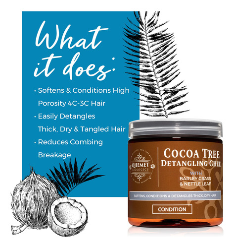 Qhemet Biologics Cocoa Tree Detangling Ghee W/ Barley Grass