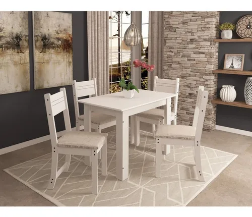 Juego de mesa Caribe con 4 sillas Indekes, diseño de tela blanca: liso