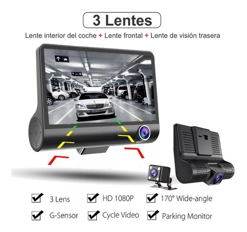 Camara Carro Dvr Hd 3 Lentes Y Cam Reversa Grabacion