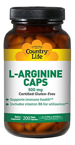 Country Life Cápsulas De L-arginina Con Vitamina B-6, 500 M