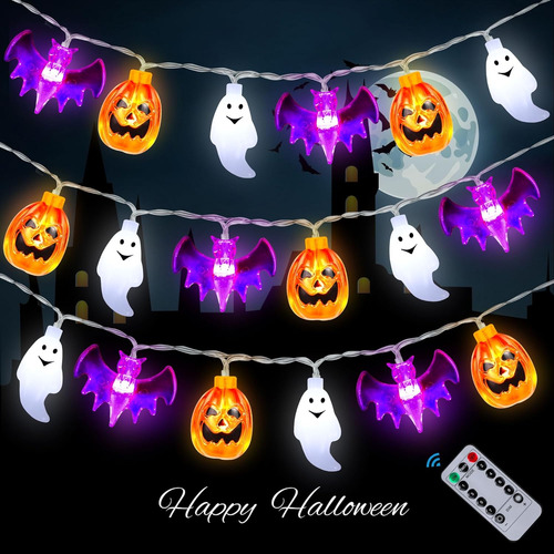 Luces De Halloween De 20 Pies, 30 Led, 3d De Calabaza, Murci