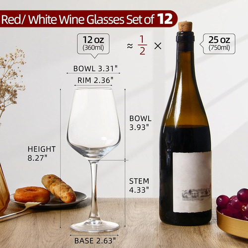 Juego De Copas De Vino De 12, 12 Oz De Copas De Vino Rojo/bl