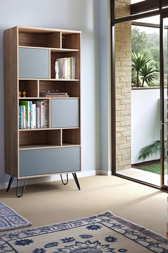 Librero Top Living Con Estantes Puertas Y Cajones En Ratán C Coral Oscuro