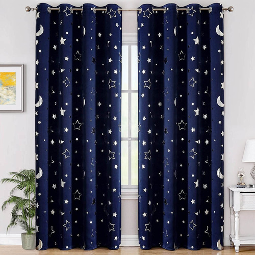 Navy Blue Blackout Window Curtains 84 Inch For Kids Bed...
