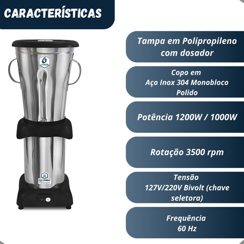 Liquidificador Industrial 6 Litros Jl Colombo Baixa Rotação