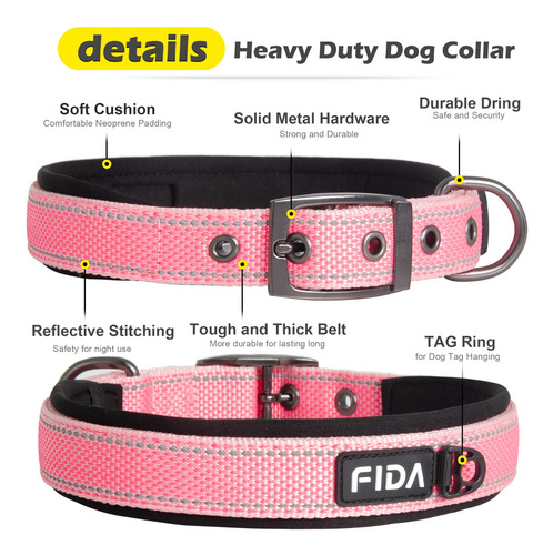 Collar De Perro Fida Heavy Duty, Acolchado De Neopreno, Para