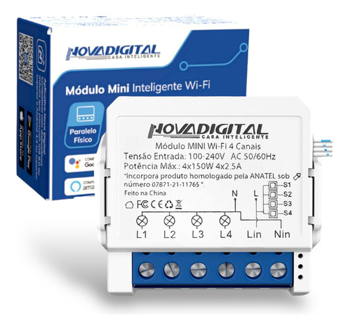 Interruptor Inteligente Mini 4 Canais Automação Residencial