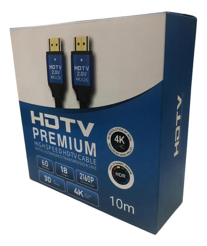 Cabo Hdmi 10m Blindado 2.0 Ethernet 10 Metros 4k 3d 2160p