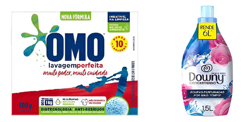 Kit Lava Roupas Omo Lavagem Perfeita 800g + Downy 1,5l