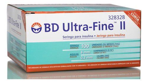 Seringa Bd Ultra-fine 100 Ui De 8 Mm Com 100 Un