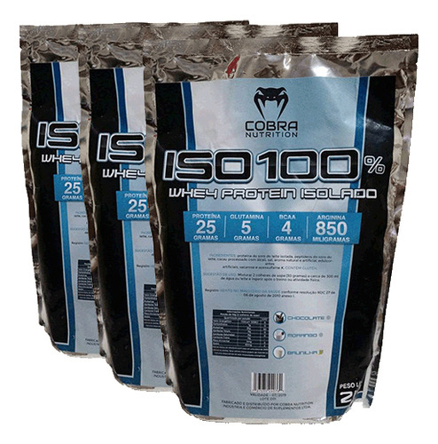 Kit 3 Pacotes Whey Iso 100 6 Kilos Baunilha Cobra Nutrition