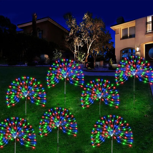 6 Peças De Luzes Led De Energia Solar, Fogos De Artifício, D
