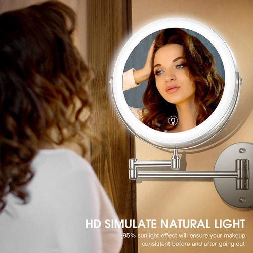 Espejo De Maquillaje Iluminado De Pared Minent 1x/10x Con Lu