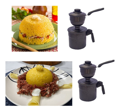 Kit 2 Cuscuzeiro Individual Mini Cor Preta Preto