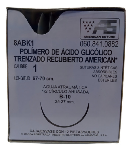 Sutura Acido Glicolico Apg 1 67cm 1/2 Circulo Ahus American