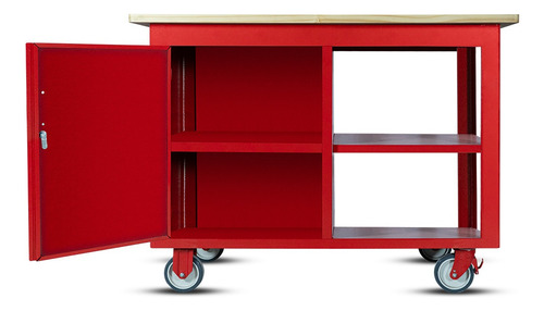 Bancada Móvel 1 Porta 1 Prateleira Lateral Verm. Rotterman Cor Vermelho
