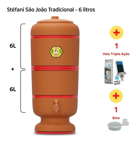 Filtro De Barro São João Tradicional 6l + Vela Tripla Ação