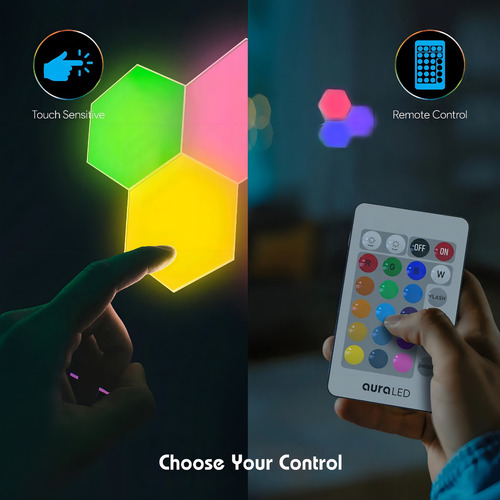 Juego De 3 Luces Led Hexagonales Rgb Con Control Remoto Color Blanco