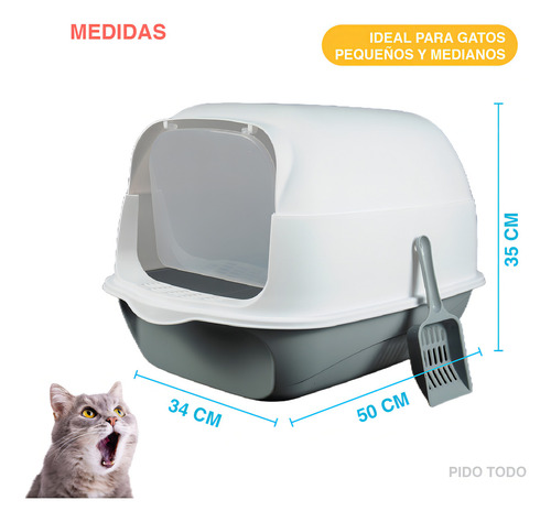 Arenero Para Gato Cerrado Puerta Abatible Pala Ventilacion Color Gris