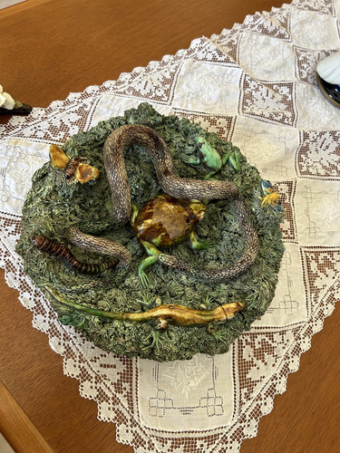 Plato Decorativo Majólica Palissy Xix Cerámica Verde 23cm