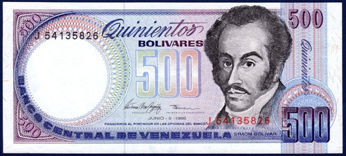 Billete De 500 Bolívares J8 Junio 5 1995 Bolívar Orquídea