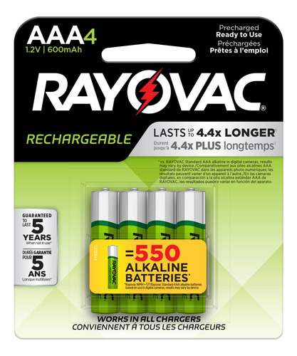 Rayovac Pilas Aaa, Bateria Triple A Recargable, 4 Unidades