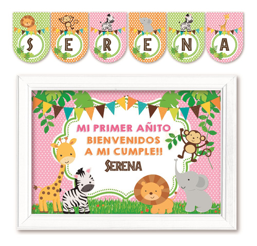 Kit Imprimible Selva Animales Rosa Party Cumple