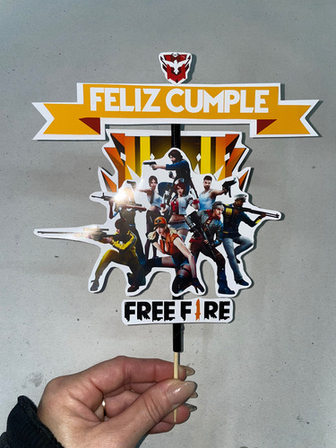 Toper Para Torta Temático Frase Feliz Cumple Free Fire