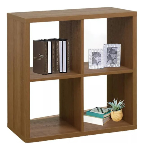 Estantería Liberero Minimalista De Madera Mdf 4 Cubos Nogal