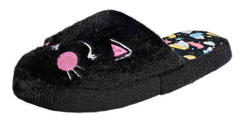 Pantufla Gato De Huarachetas Para Mujer Negro Papz20001 T6