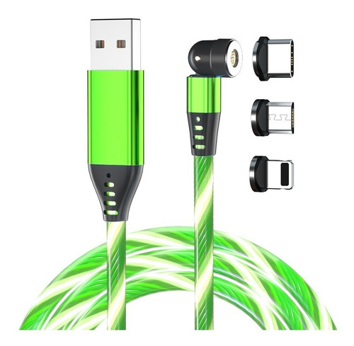 Cable Usb Magnético 3en1 Carga Rápida+ Datos+ Giratorio 540° Color Verde