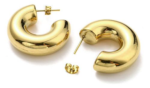 Aretes Acero Inoxidable Chunky Forma De C Con Chapa Oro 18k