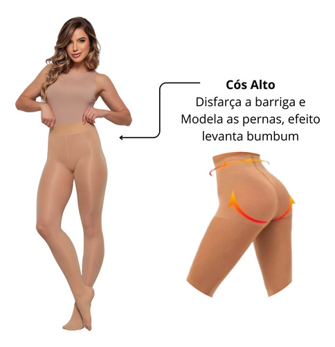 Meia-calça Anticelulite Não Puxa Fio Modeladora Bege 70d Nude Un Veste Do 36 Ao 44