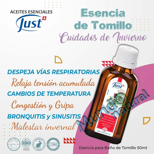 Imagen 2 de 6 de Esencia De Baño De Tomillo 50ml Swiss Just Original Sellado