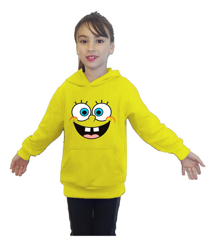 Polerón Canguro Capucha Cara Bob Esponja Estampada Dtf Cod 002