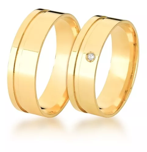 VALENTINS JOIAS - Par De Aliança Casamento De Ouro 18k Quadrada 4mm Com  Zircônias