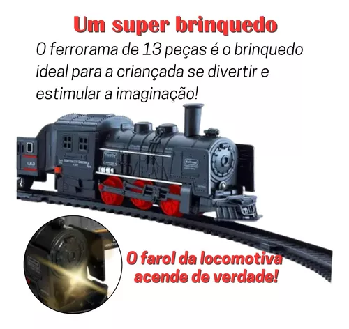 Ferrorama Trem Eletrico Luz E Som 13 Peças Trenzinho Vagões Brinquedo  Ferrorama Trem Divertido com Luzes e Som Pista Zoop Toys Original