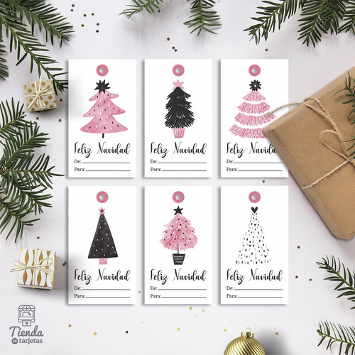 Imagen 2 de 3 de Etiquetas Colgantes Tags Imprimibles Navidad Arbolitos Rosa