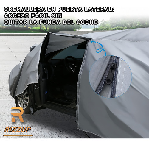 Rizzup® 5.4m Funda Para SUV grande Carro 100% Impermeable Cubiertas Para Autos Coche Protector Automovil Vehiculos Accesorios Gris 6 Tiras Reflectantes Incluye Cremallera Lateral