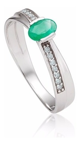 Anel Ouro 18k Com Esmeralda E Diamantes Mod. Cj1376
