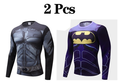 2pcs Batman Playeras Para Gym Hombre Licras Deportivas