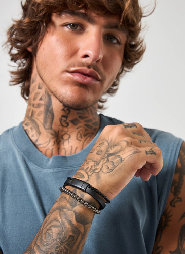 Conjunto Pulseiras Preta E Prata