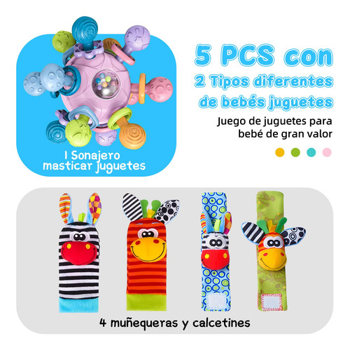 5 Pcs Juguetes Para Bebe,1pcs Mordedera Y 4 Pcs Calcetines