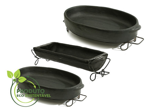 Kit 3 Travessas Assadeira De Peixe Barro Capixaba Oval