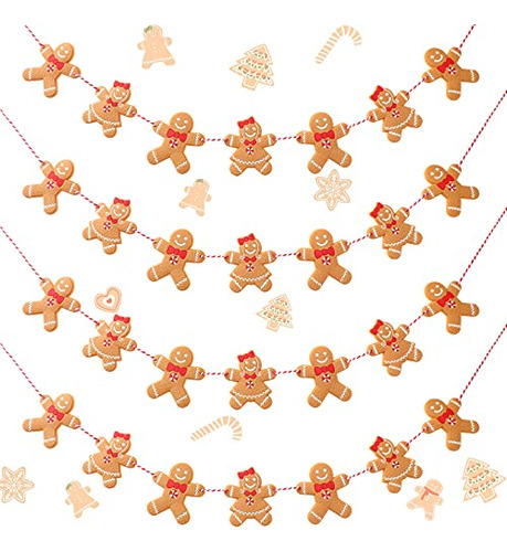 4 Pieces Gingerbread Man Christmas Garlands Christmas G...