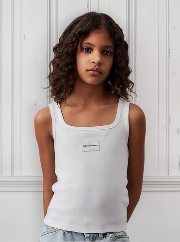 Polera Niña Rib Badge Square Blanco Calvin Klein