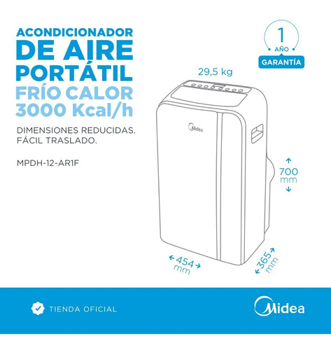 Imagen 2 de 5 de Aire Portátil Midea 3000 Kcal/h Frío Calor