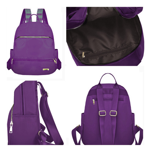 Elegante mochila social semi impermeable ajustable morada para mujer