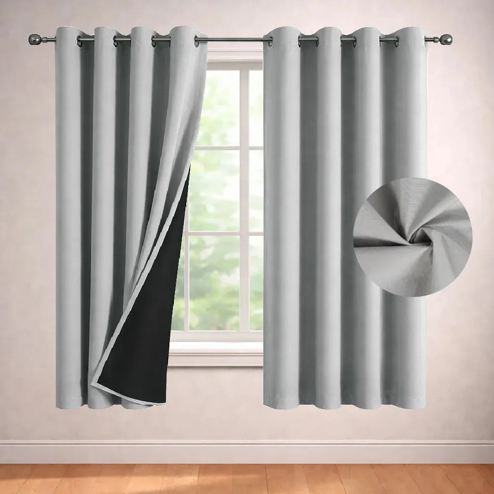 Cortina 100% Blackout Casatua 2 Paños De 160 X 135cm Liviana - Gris Claro