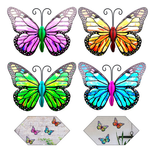 4 Pcs Mariposa Metálico Decoración Pared Escultura Jardín